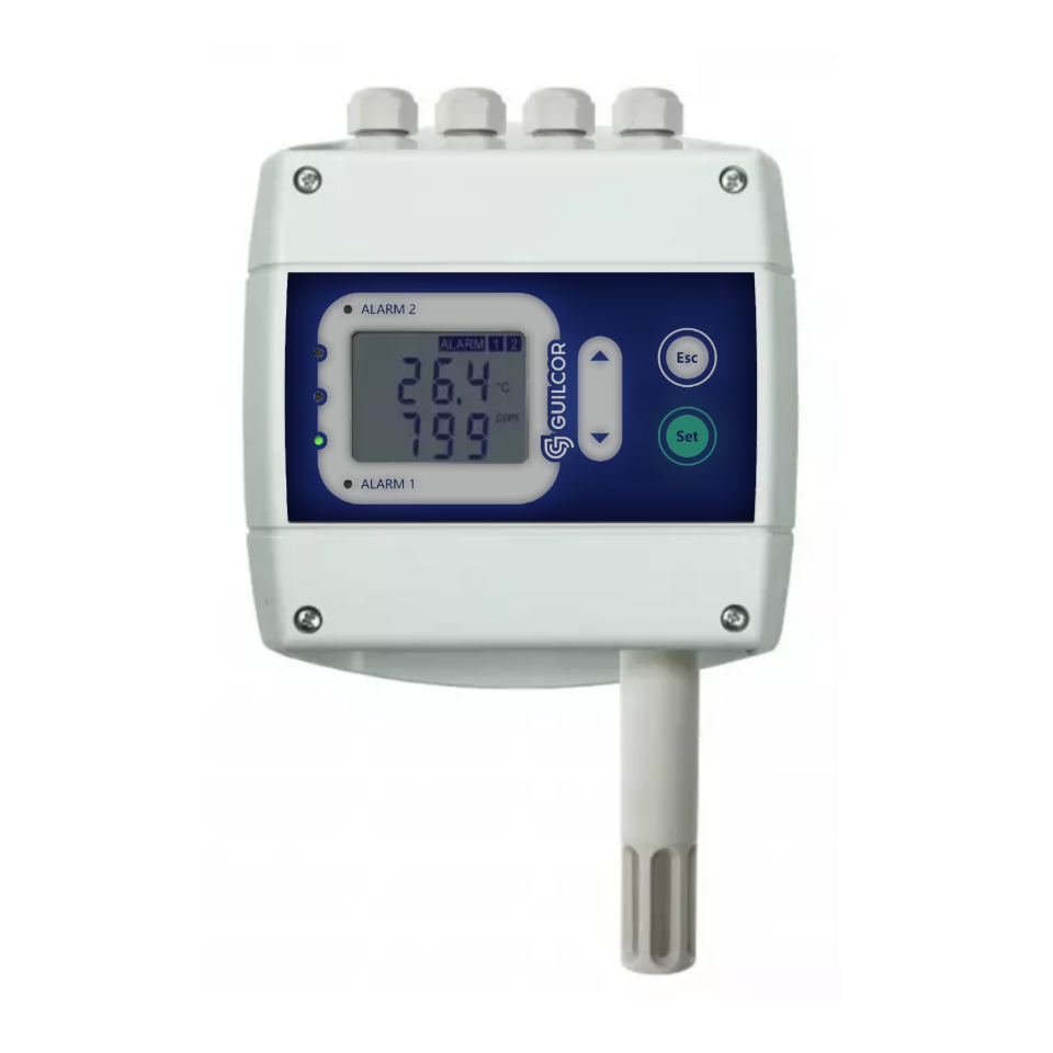 Transmițător de temperatură, umiditate și CO2 cu două ieșiri de releu și RS232