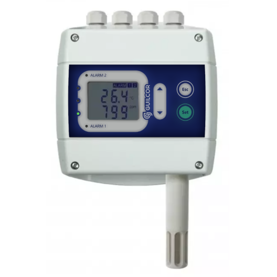 Temperature, humidity and CO2 transmitter with two relay outputs and RS485