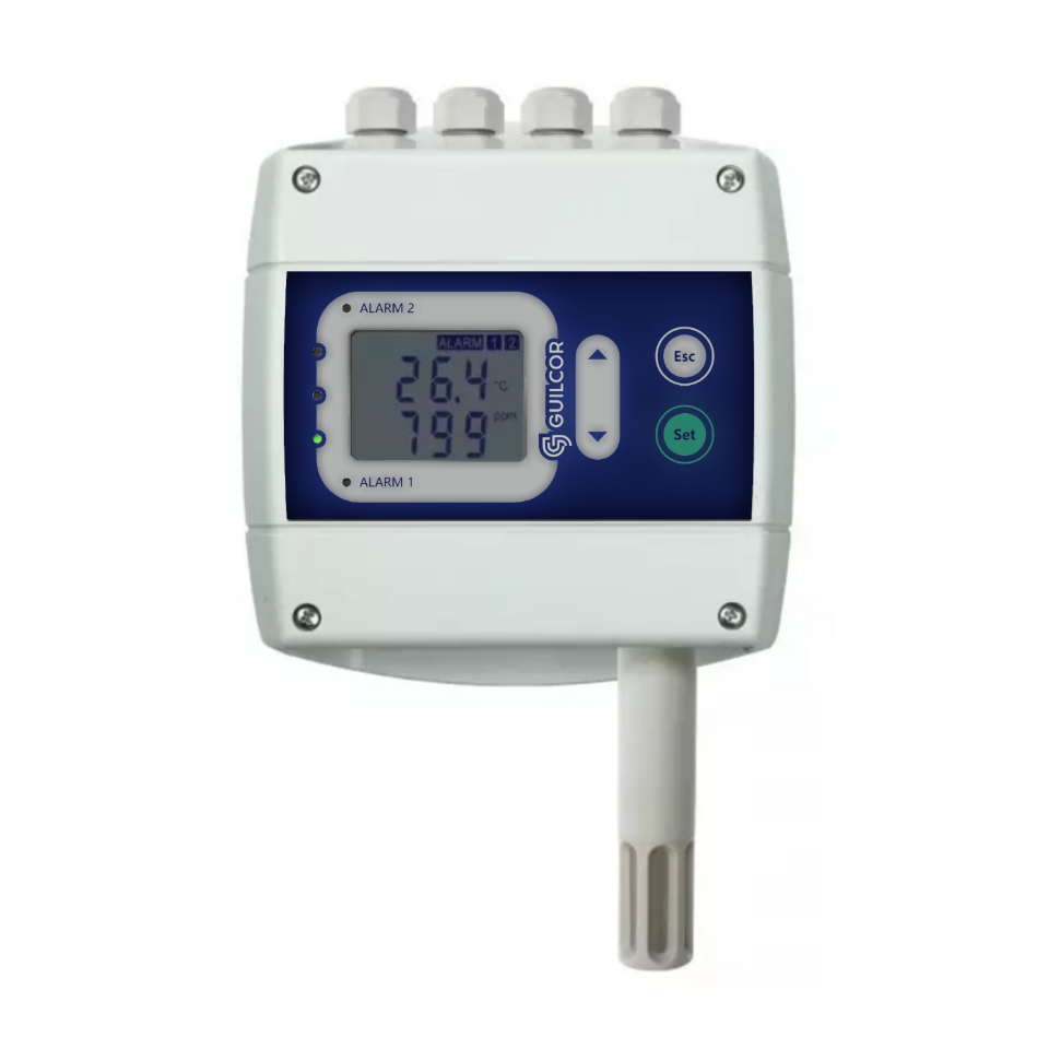 Temperature, humidity and CO2 transmitter with two relay outputs and RS485