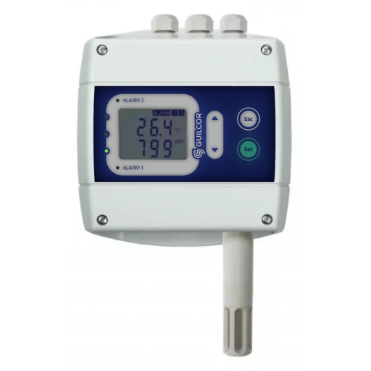 Temperature, humidity and CO2 transmitter with two relay outputs
