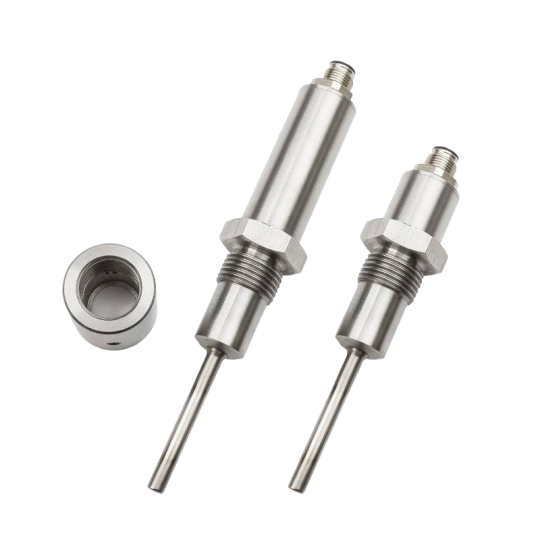 Temperature probe with stainless steel head and plunger for the food industry