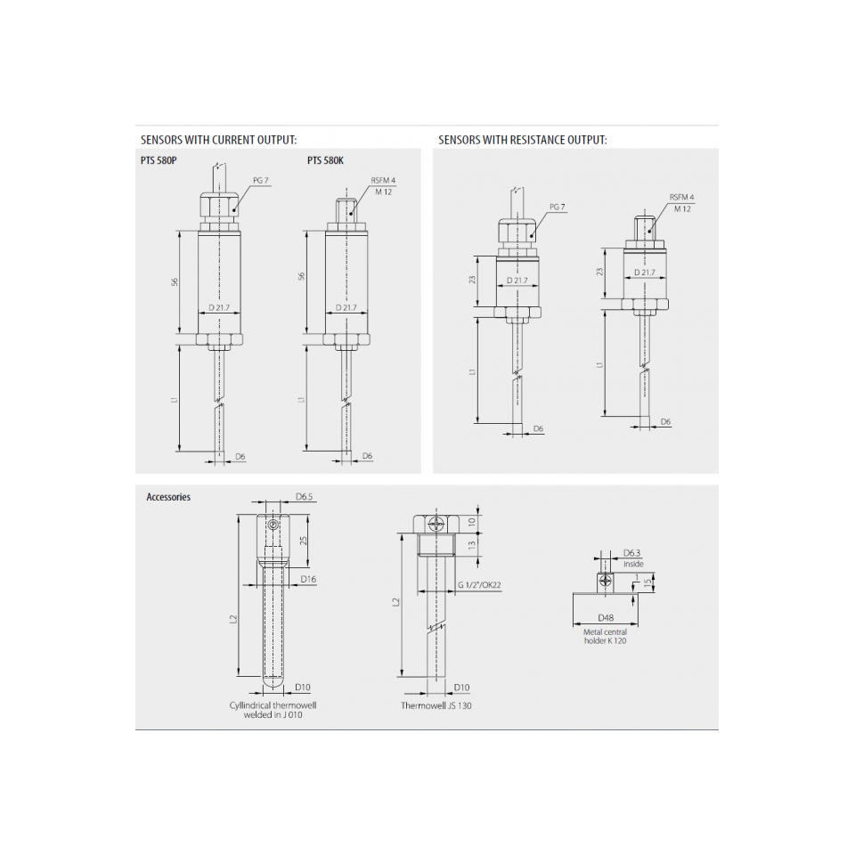 Sonda de temperatura con cabezal de conexión de acero y émbolo