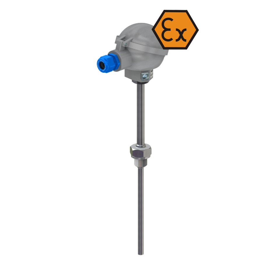 Thermomètre à résistance avec tête de connexion, insert intérieur, raccord soudé, robuste - ATEX sécurité intrinsèque