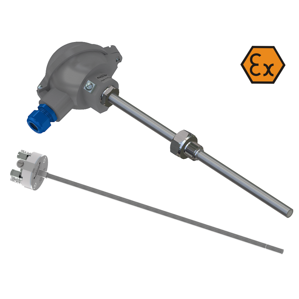 Widerstandsthermometer mit Anschlusskopf, Inneneinsatz und Lötanschluss - ATEX eigensicher