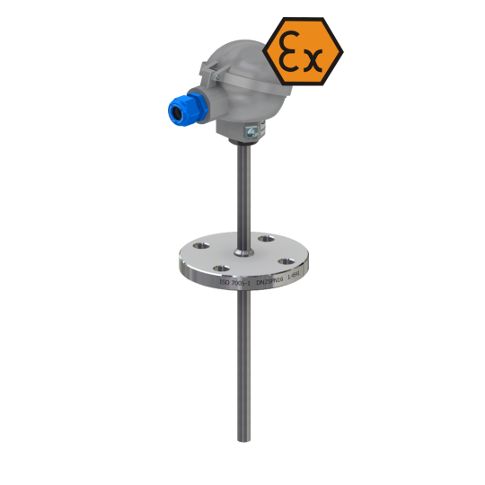 Termometr oporowy z główką przyłączeniową, kołnierzem i wkładką - iskrobezpieczny ATEX
