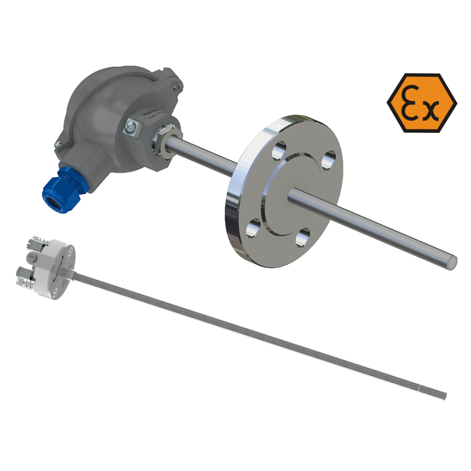 Resistance thermometer with connection head, flange and insert - ATEX intrinsically safe