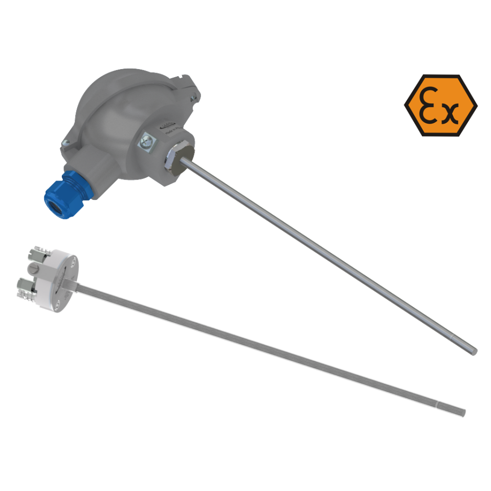 Resistance thermometer with connection head and insert - ATEX intrinsically safe