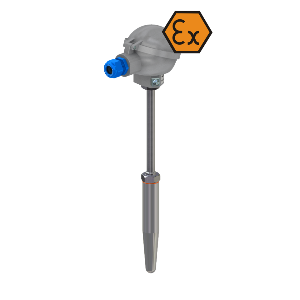Otporni termometar s priključnom glavom, redukcijom i umetkom - ATEX svojstveno siguran