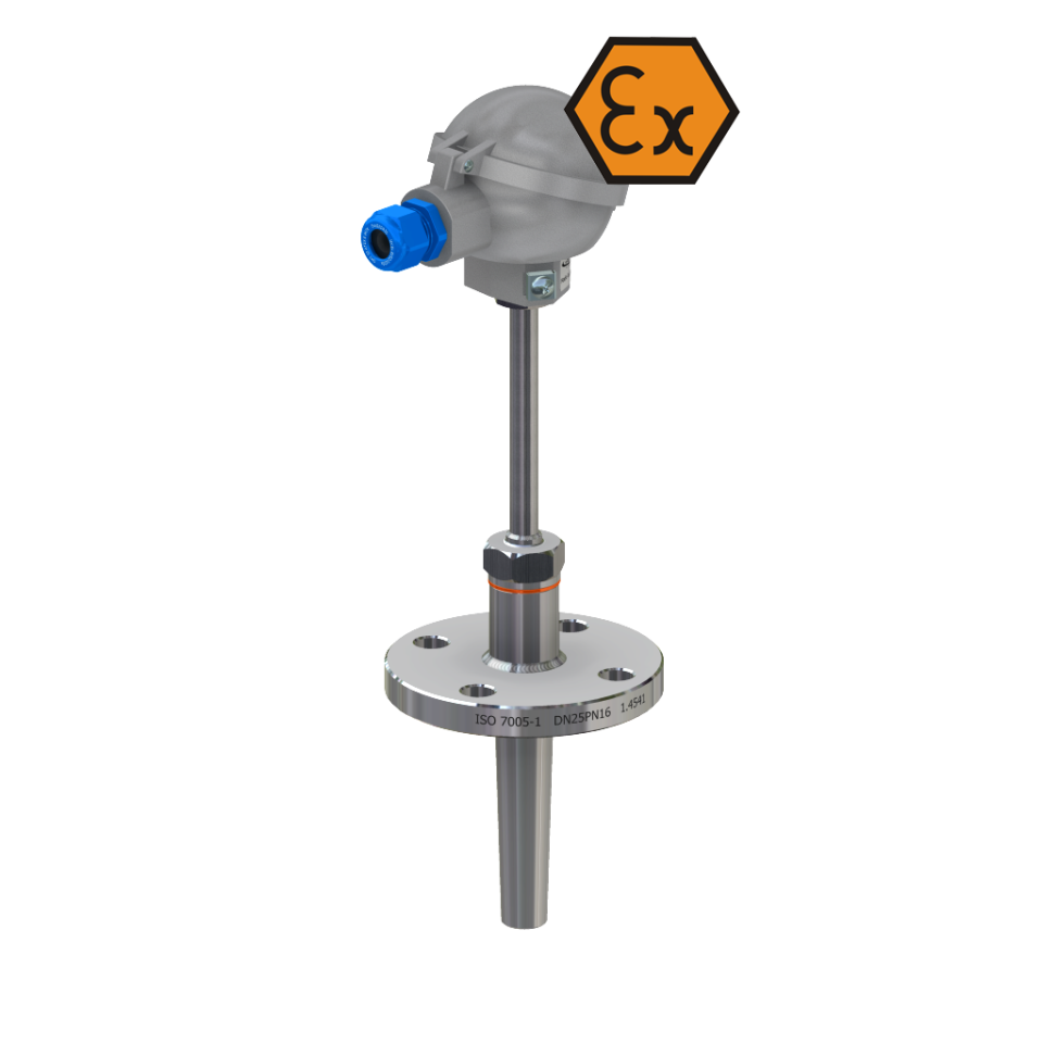 Termometar otpora priključne glave s prirubnicom i umetkom - ATEX svojstveno siguran