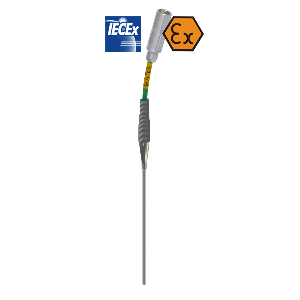 ATEX intrinsiek veilig thermokoppel met mantel, bedraad met LEMO-connector
