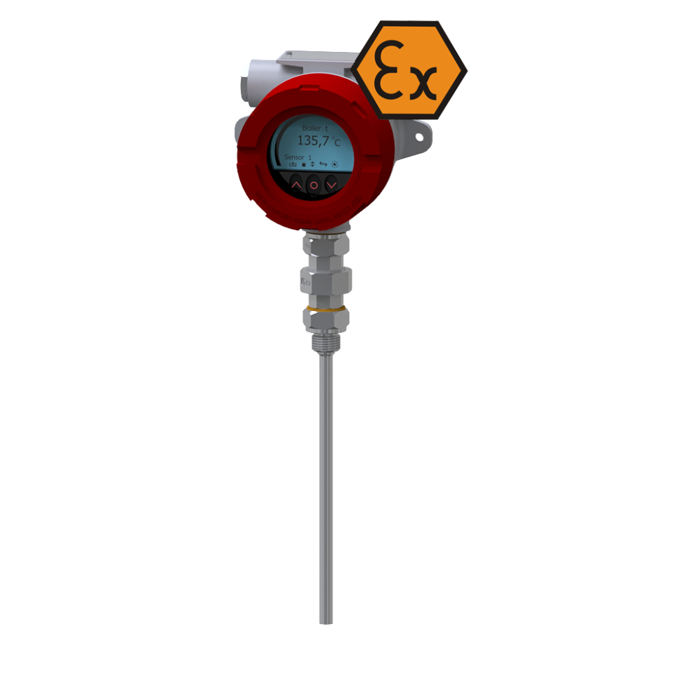 Thermomètre à résistance avec afficheur et raccord - ATEX Exi / Exd