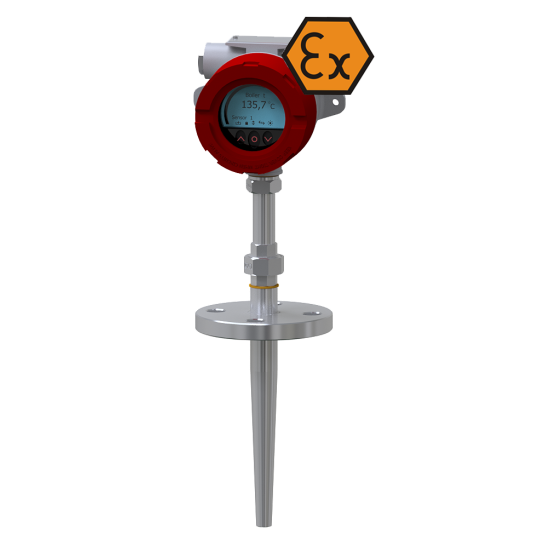 Termoresistenza con display, flangia e riduzione - ATEX Exi / Exd