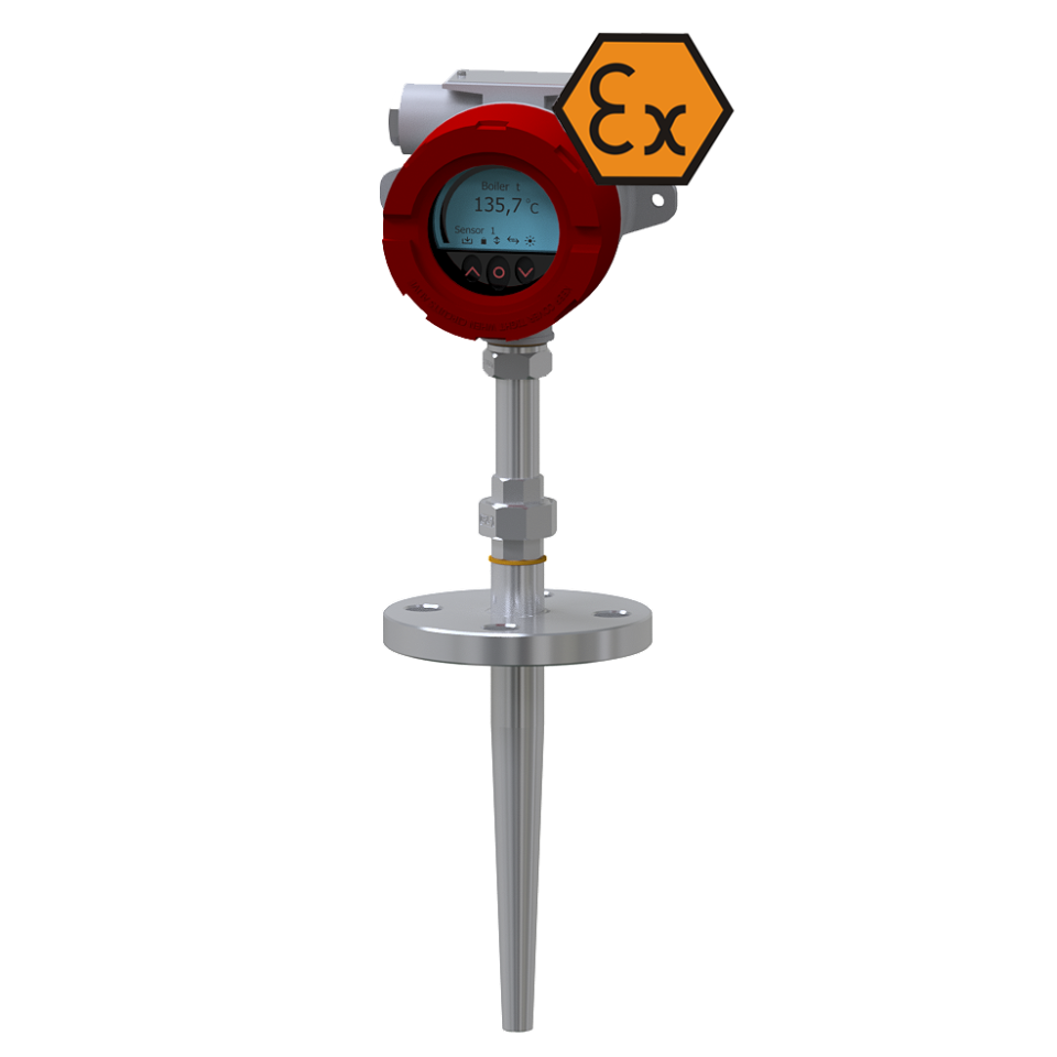 Termómetro de resistencia con pantalla, brida y reducción - ATEX Exi / Exd