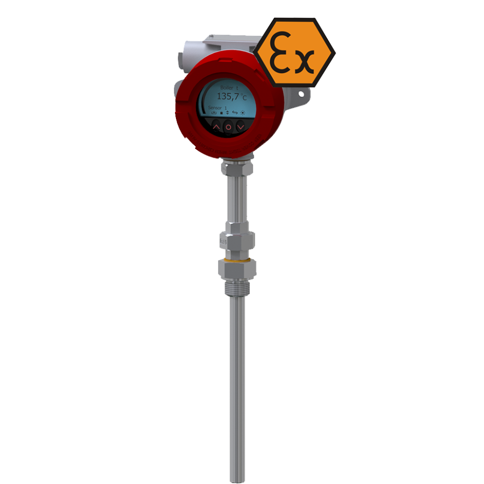 Thermomètre à résistance avec afficheur, raccord et réduction - ATEX Exi / Exd