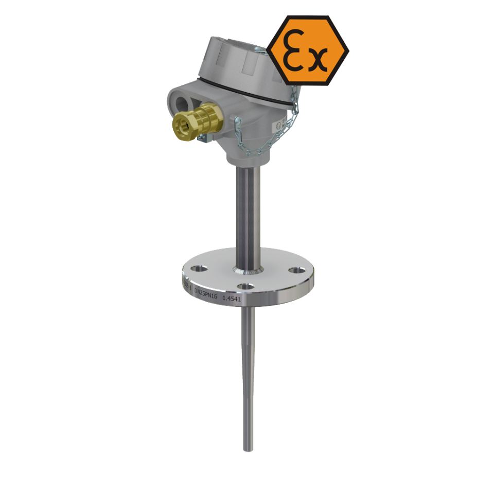 Widerstandsthermometer mit Anschlusskopf und Flansch mit Untersetzung - ATEX explosionsgeschützt