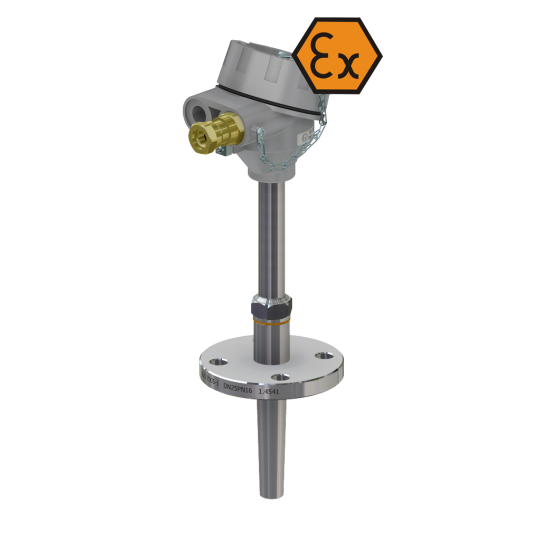 Termometr rezystancyjny głowicy przyłączeniowej z kołnierzem i redukcją - przeciwwybuchowy ATEX