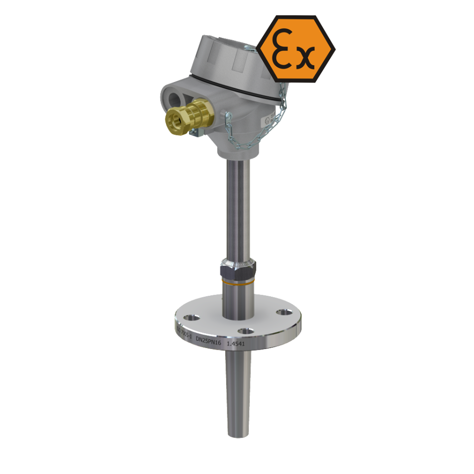 Thermomètre à résistance à tête de connexion avec bride et réduction - ATEX antidéflagrant