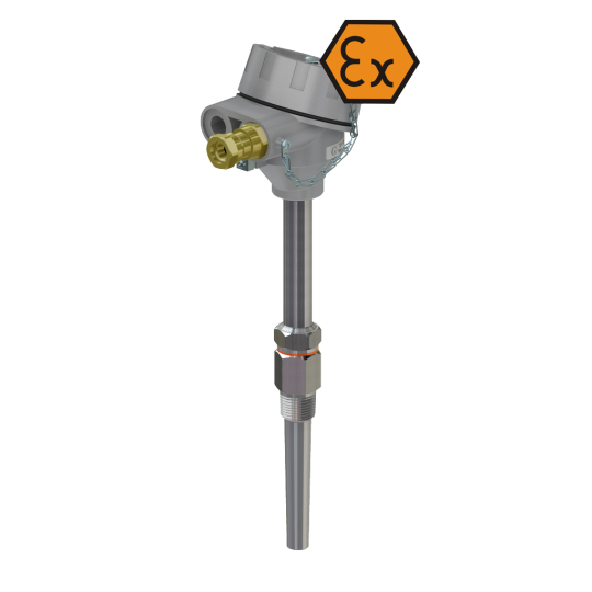 Termómetro de resistencia de cabezal de conexión con racor y reducción - ATEX a prueba de explosión