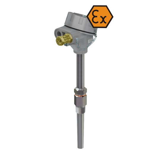Thermokoppel met aansluitkop met fitting en reductie - ATEX explosieveilig