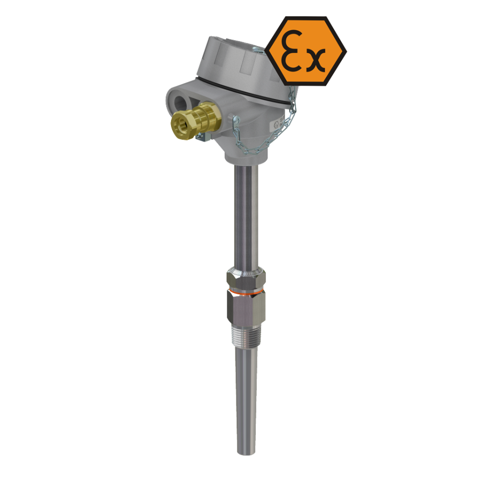 Thermokoppel met aansluitkop met fitting en reductie - ATEX explosieveilig