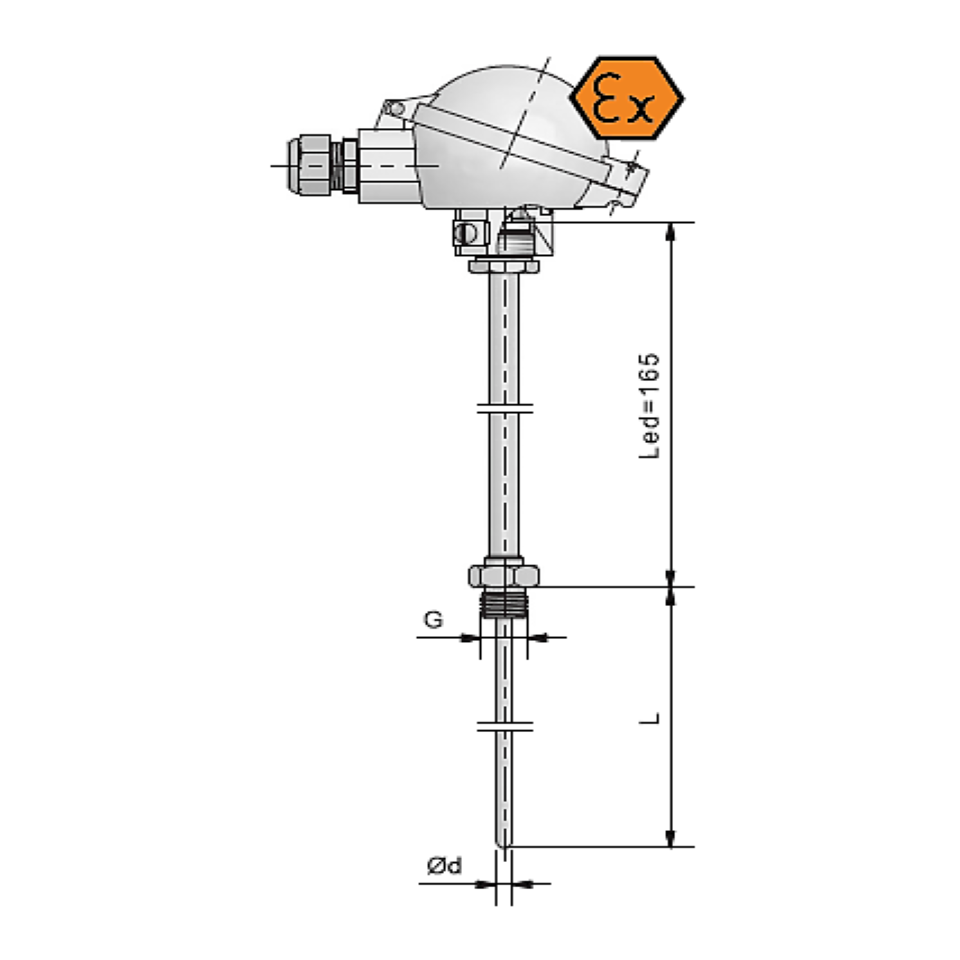 Termómetro de resistencia con cabezal de conexión, inserto y conexión soldada - ATEX intrínsecamente seguro
