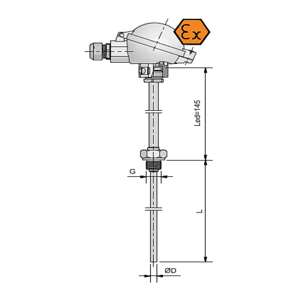 Termometr oporowy z głowicą przyłączeniową, krótkim czasem reakcji i połączeniem spawanym - iskrobezpieczny ATEX