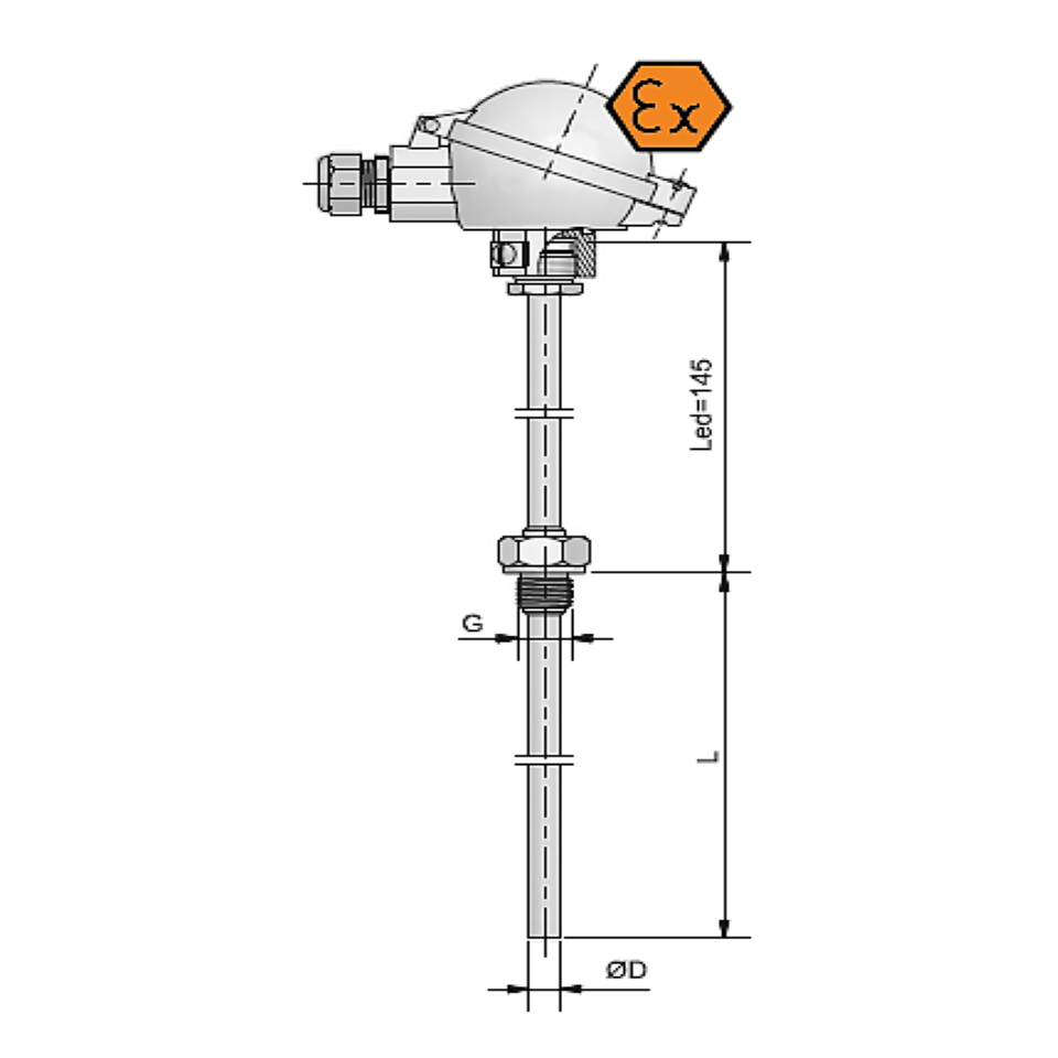 Termómetro de resistencia con cabezal de conexión y conexión soldada - ATEX intrínsecamente seguro