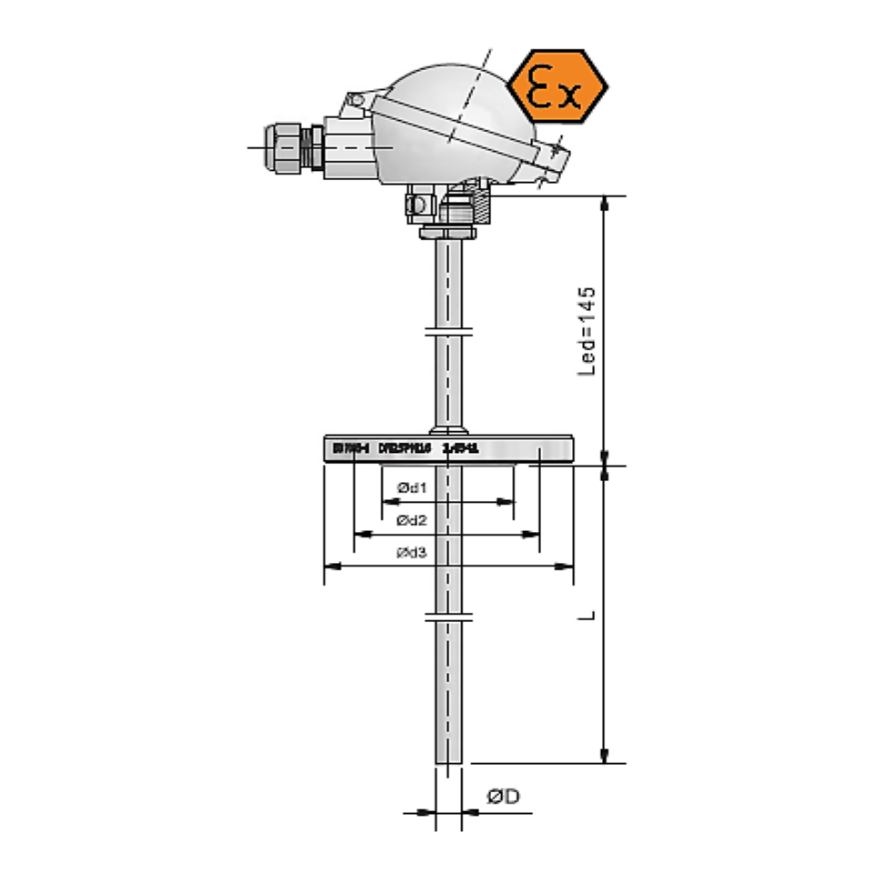 Termometar otpora priključne glave s prirubnicom - ATEX svojstveno siguran