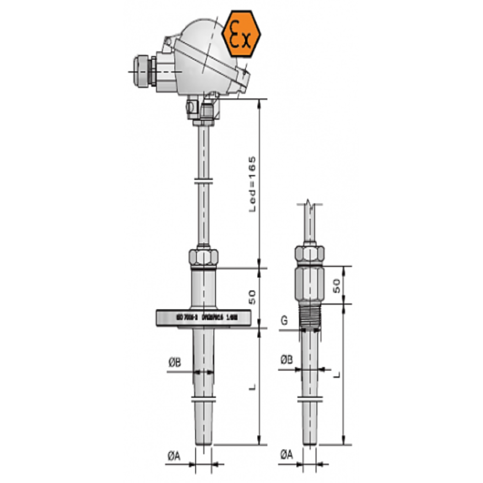 Connection head resistance thermometer with flange and reduction - ATEX intrinsically safe