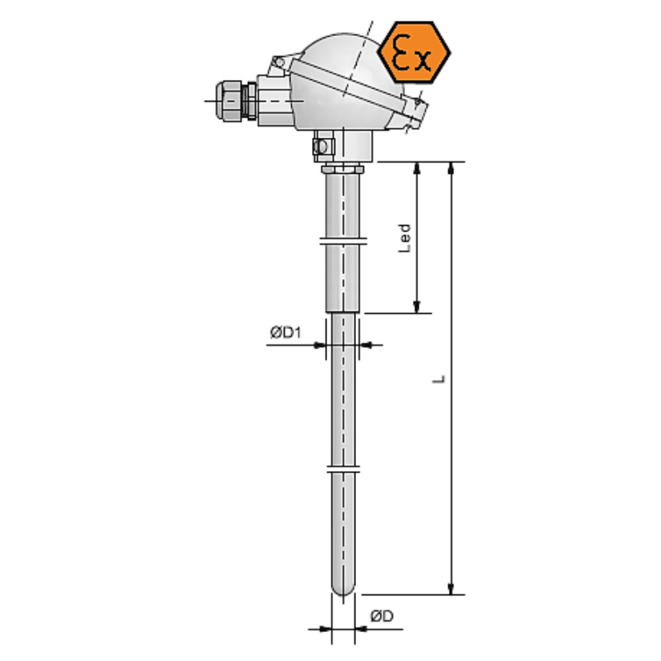 Thermocouple with connection head 1800 ° C ATEX intrinsically safe