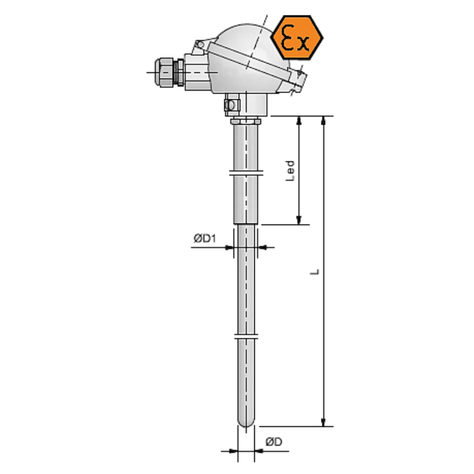 Termocuplu cu cap de conectare 1800 ° C ATEX sigur intrinsec