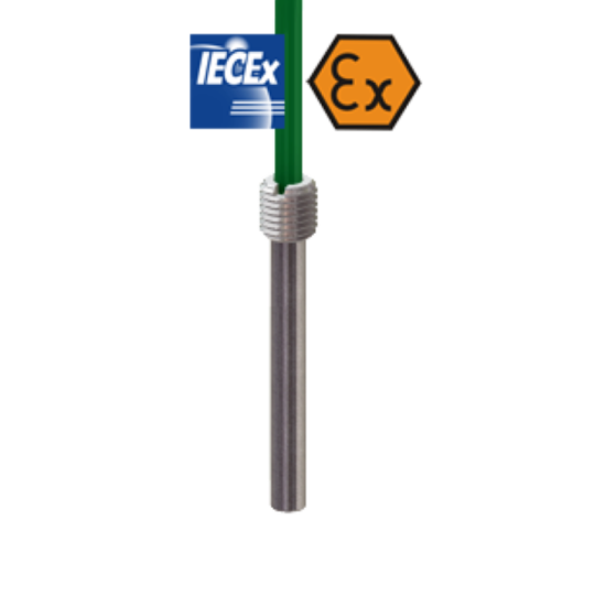 Termopar con cable con conexión y émbolo ATEX intrínsecamente seguros