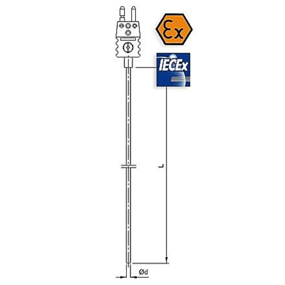 Termopar con revestimiento ATEX intrínsecamente seguro con conector estándar