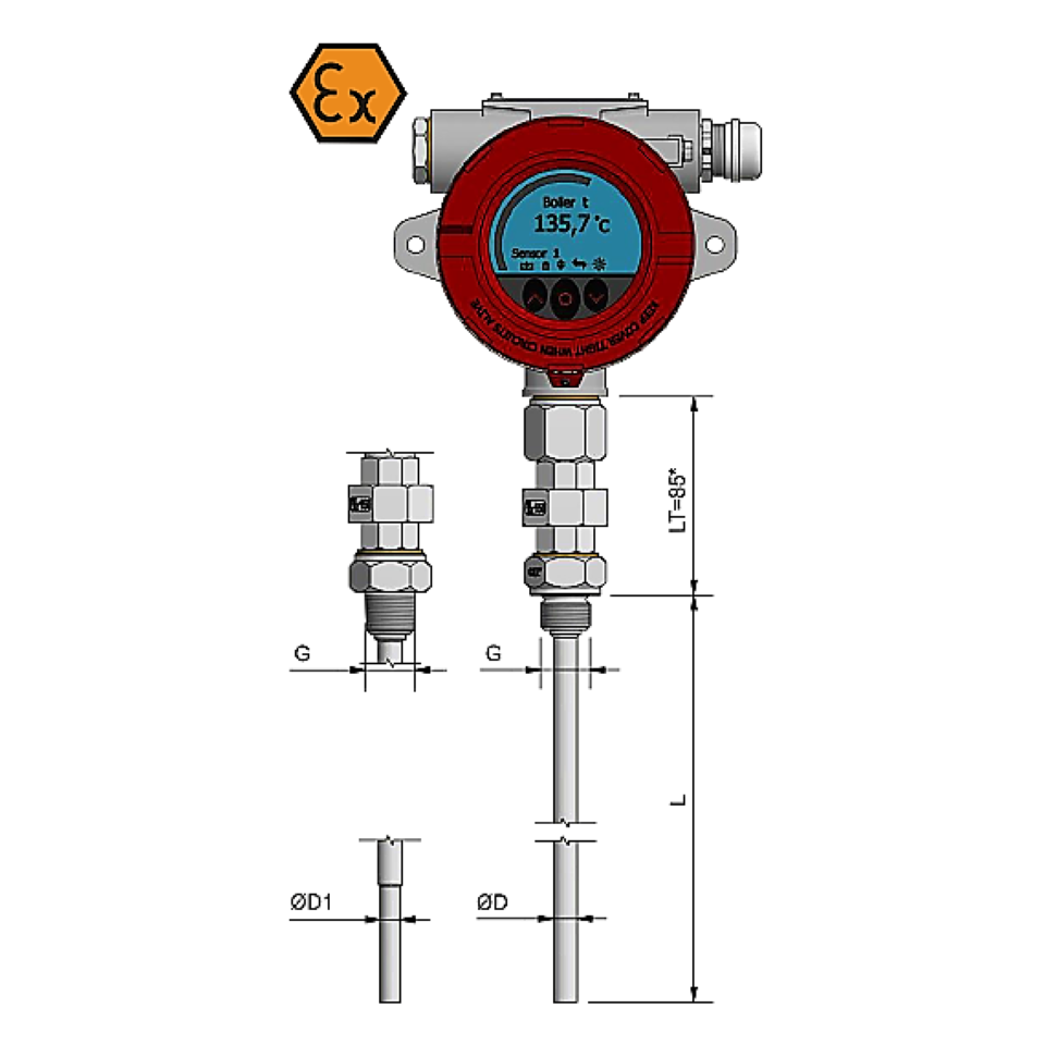 Otporni termometar s prikazom i priključkom - ATEX Exi / Exd
