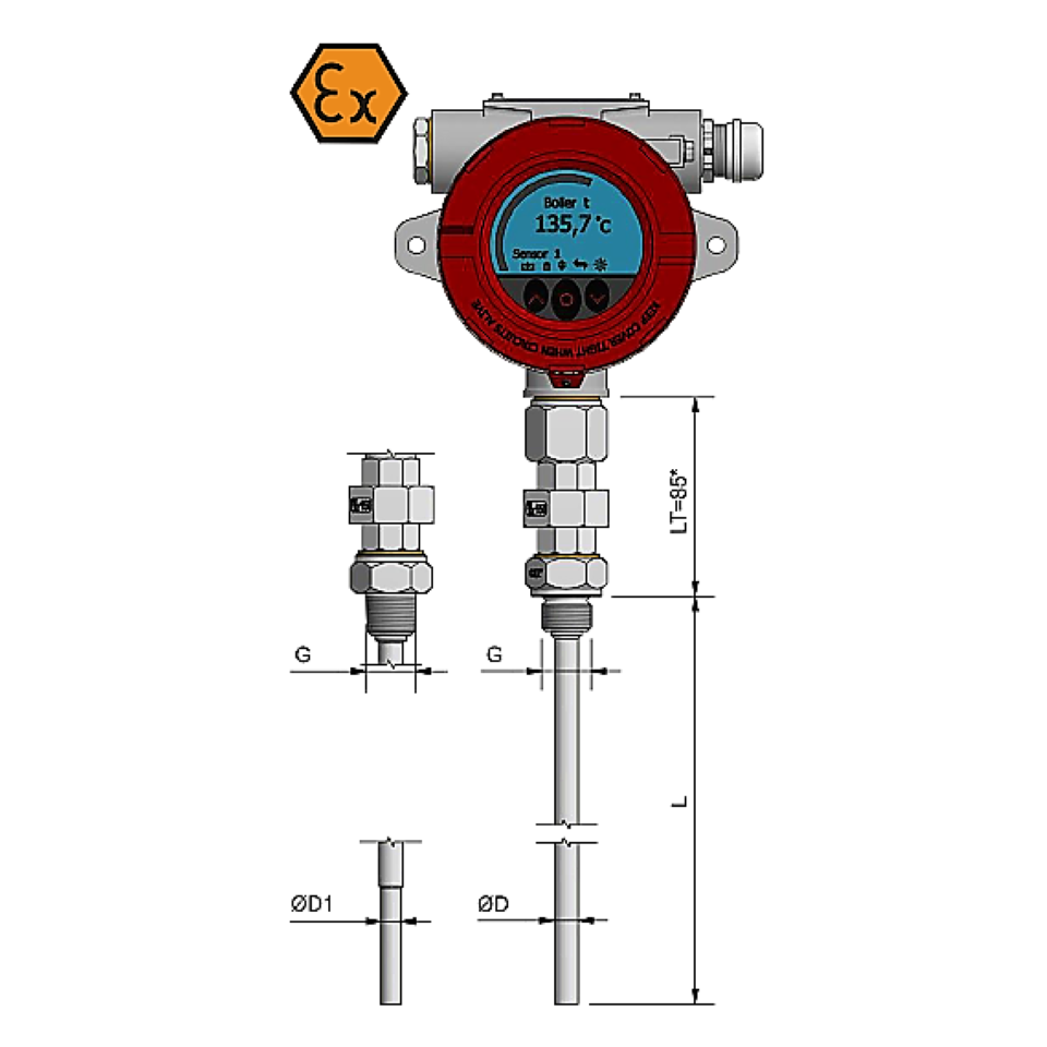 Termómetro de resistencia con pantalla y conexión - ATEX Exi / Exd