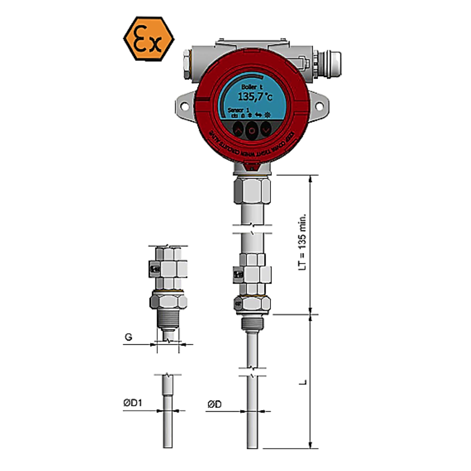 Resistance thermometer with display and remote connection - ATEX Exi / Exd