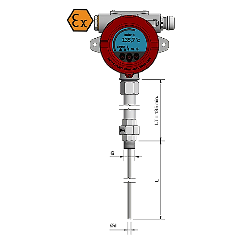 Thermomètre à résistance a temps de réponse rapide avec afficheur et raccord - ATEX Exi / Exd