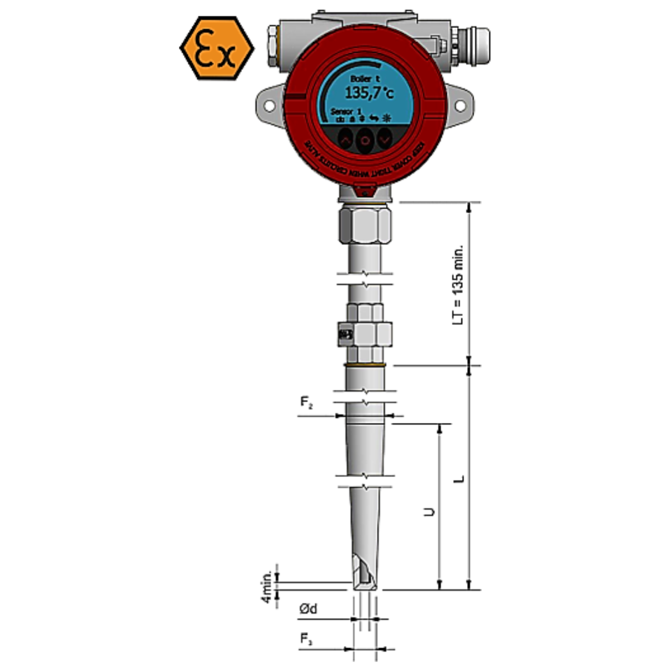 Termometr oporowy z wyświetlaczem i redukcją - ATEX Exi / Exd