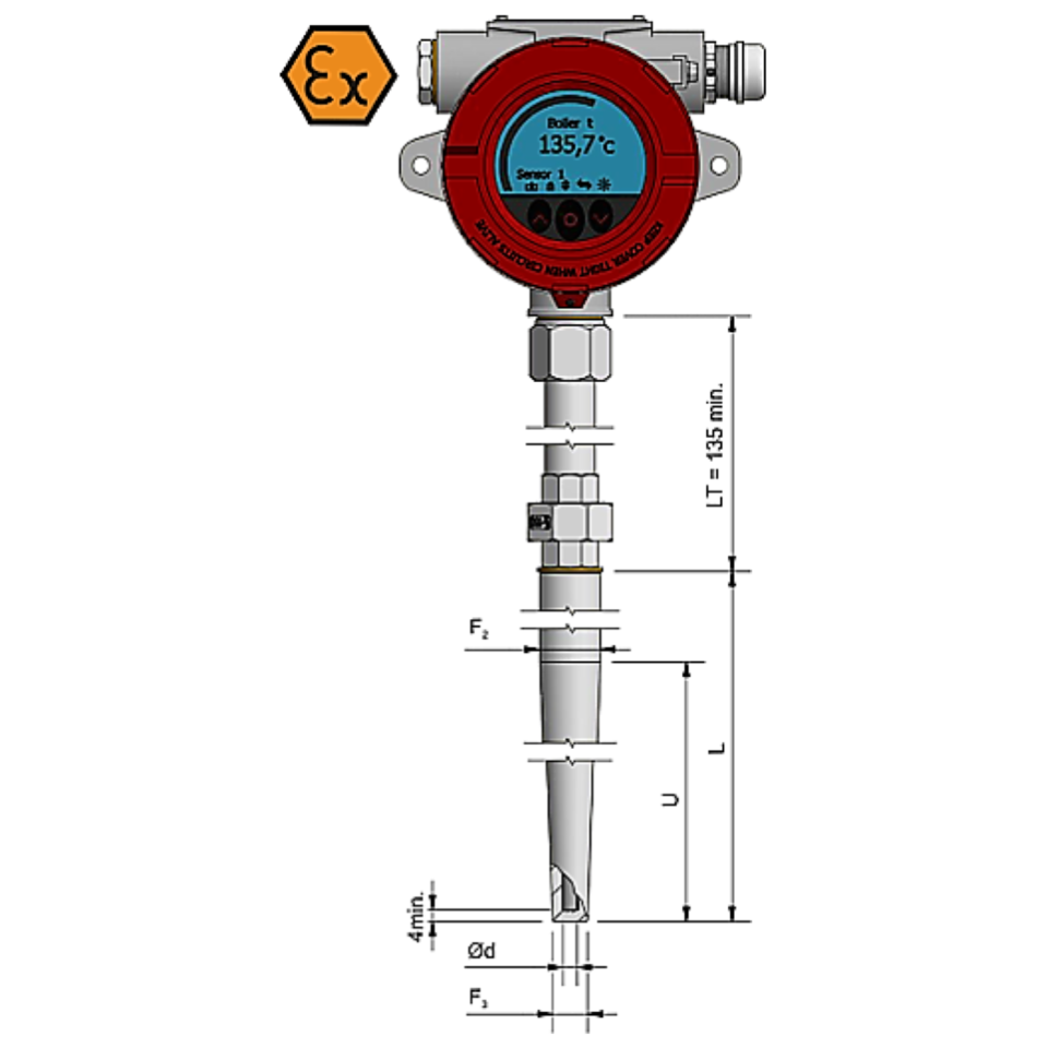 Termometru cu rezistență cu afișaj și reducere - ATEX Exi / Exd