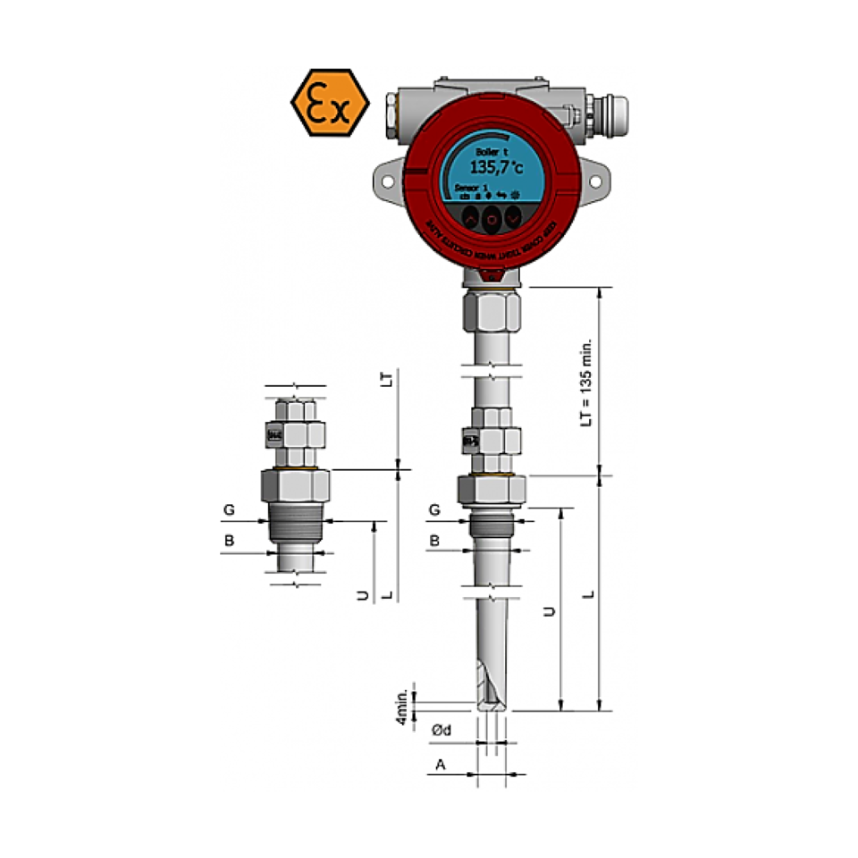Resistance thermometer with display, connection and reduction - ATEX Exi / Exd