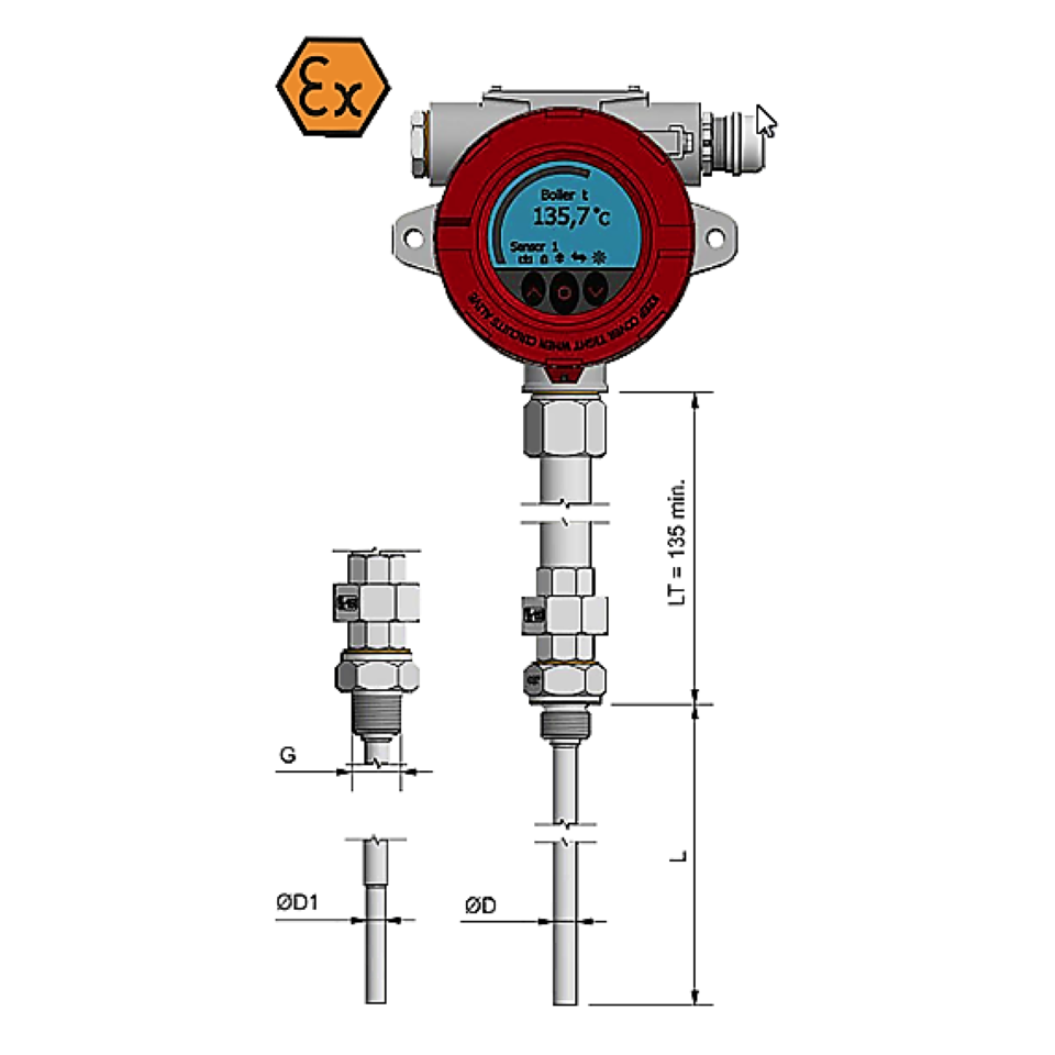 Thermocouple with display and remote connection - ATEX Exi / Exd