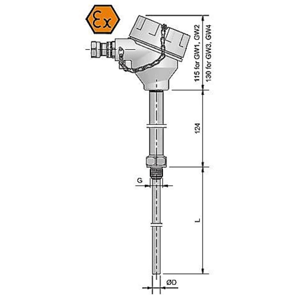 Thermomètre à résistance à tête de connexion avec raccord - ATEX antidéflagrant