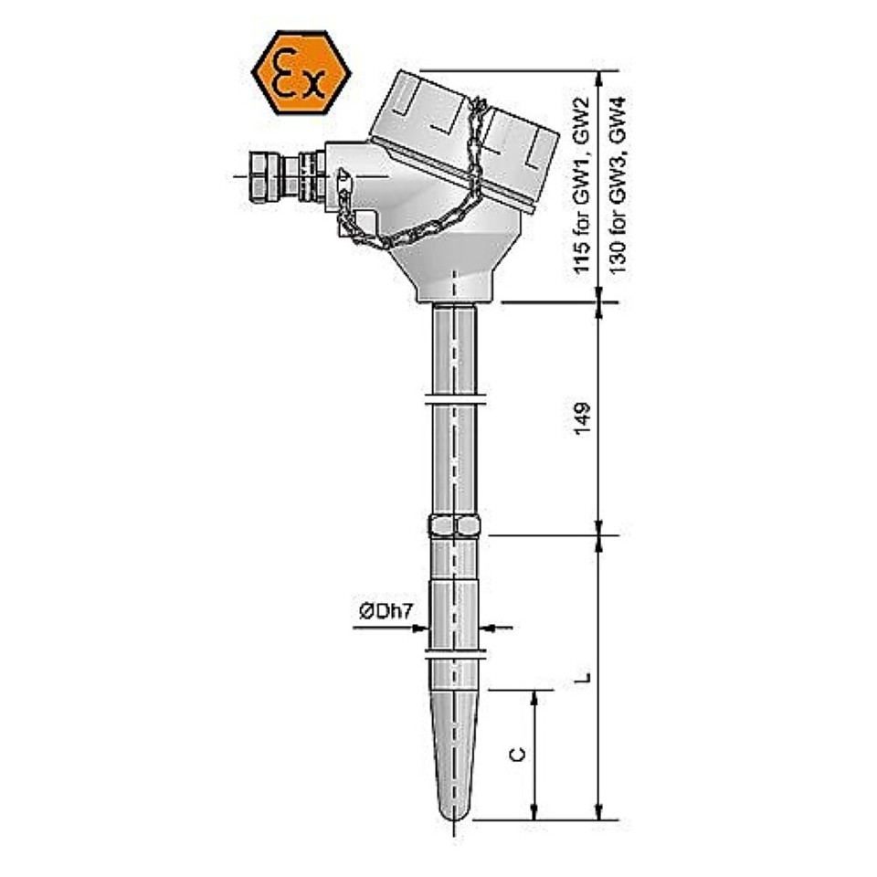 Anschlusskopf-Widerstandsthermometer mit Untersetzung - ATEX explosionsgeschützt