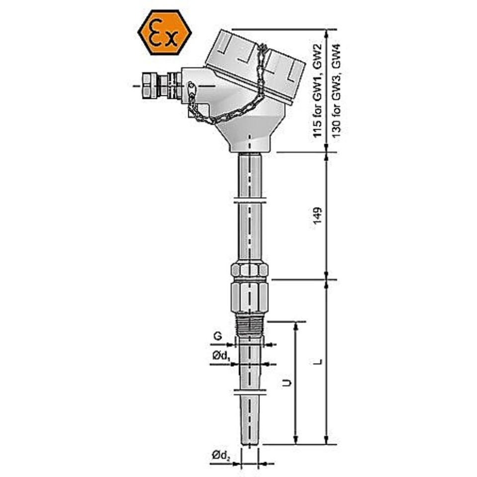 Termómetro de resistencia de cabezal de conexión con racor y reducción - ATEX a prueba de explosión