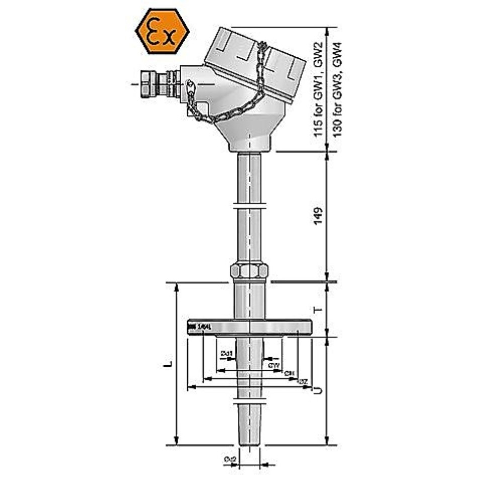 Connection head thermocouple with flange and reduction - ATEX explosion-proof