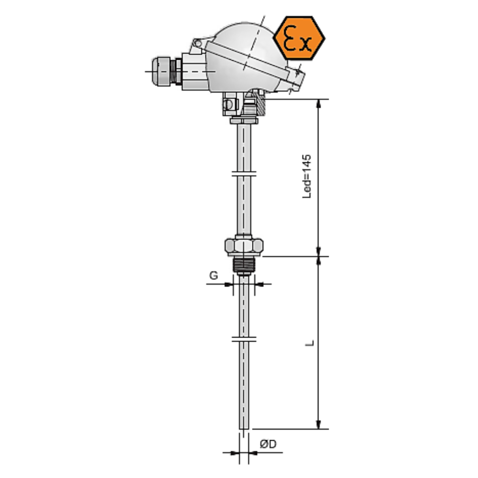 Termoresistenza con testa di connessione, inserto interno, connessione saldata, robusta - ATEX a sicurezza intrinseca