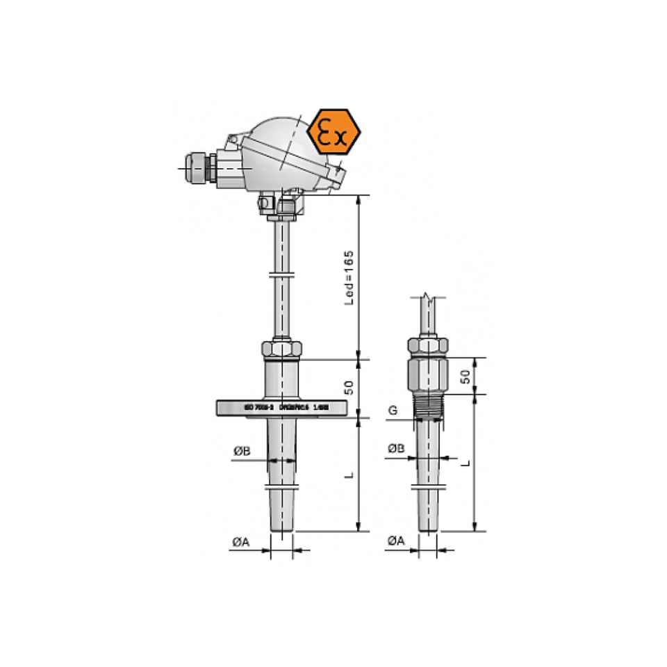 Connection head resistance thermometer with flange and insert - ATEX intrinsically safe