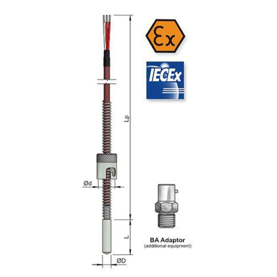 Resistance thermometer with wired ATEX intrinsically safe bayonet