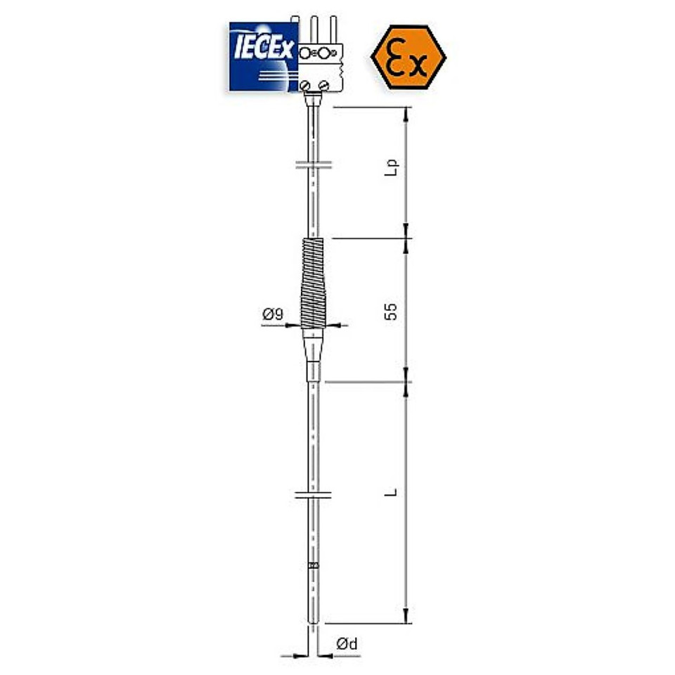 Wired jacketed resistance thermometer, mini connector, intrinsically safe