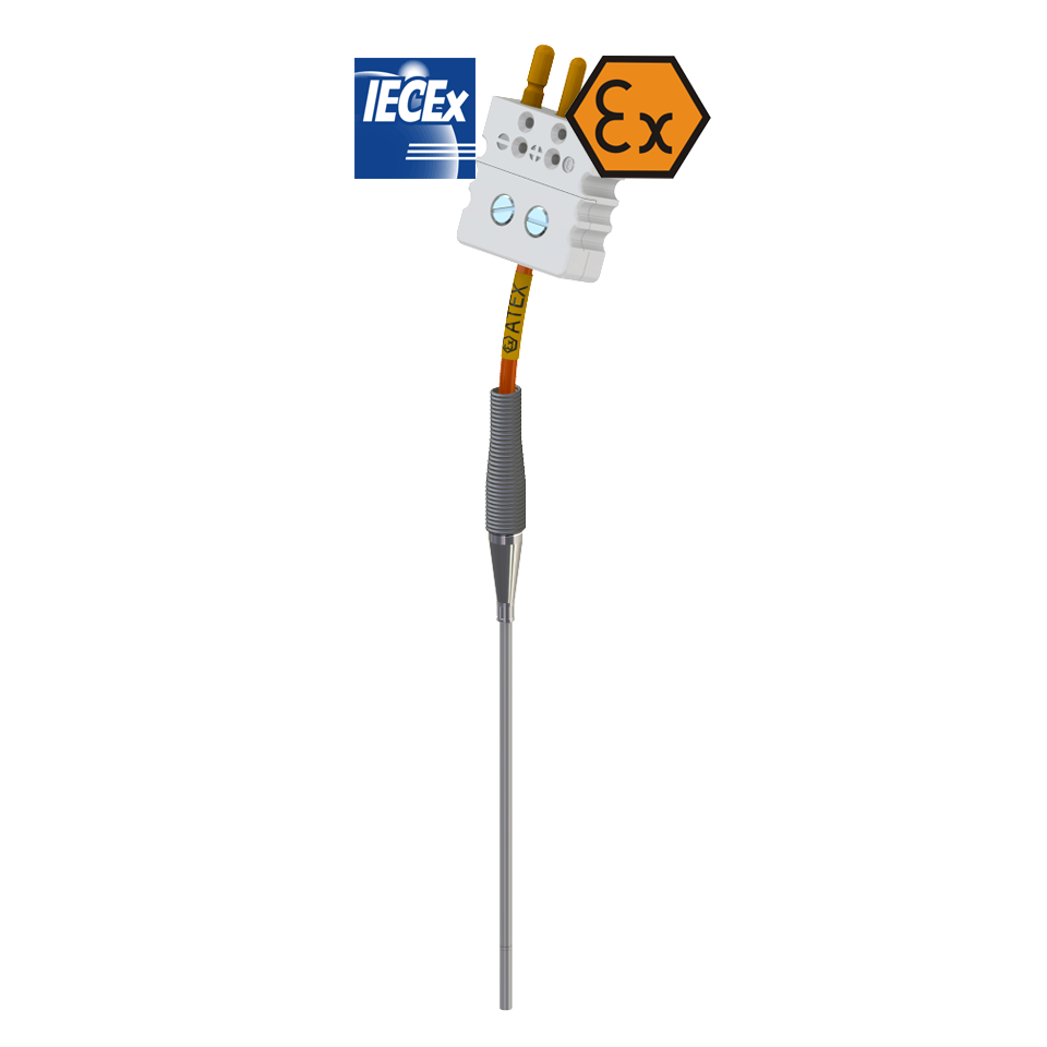 Wired jacketed resistance thermometer, standard connector, intrinsically safe